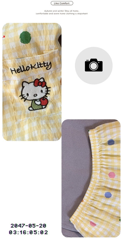 M-5XL Hello Kitty Pajama Set for Women Fall Winter Cute Plus Size Sleepwear Ladies Comfortable Loungewear Women's Home Clothes