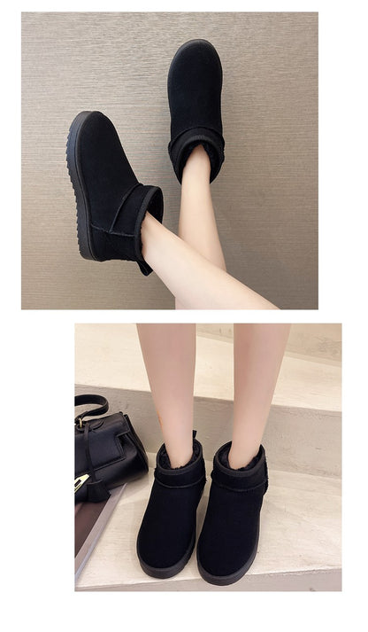 Snow Boots Women's Short Tube Thickened Cotton Shoes Non-slip Winter New Shoes Student Women's Shoes 2023 Black Boots