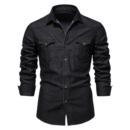 AIOPESON Elastic Cotton Denim Shirt Men Long Sleeve Quality Cowboy Shirts for Men Casual Slim Fit Jeans Men Shirts