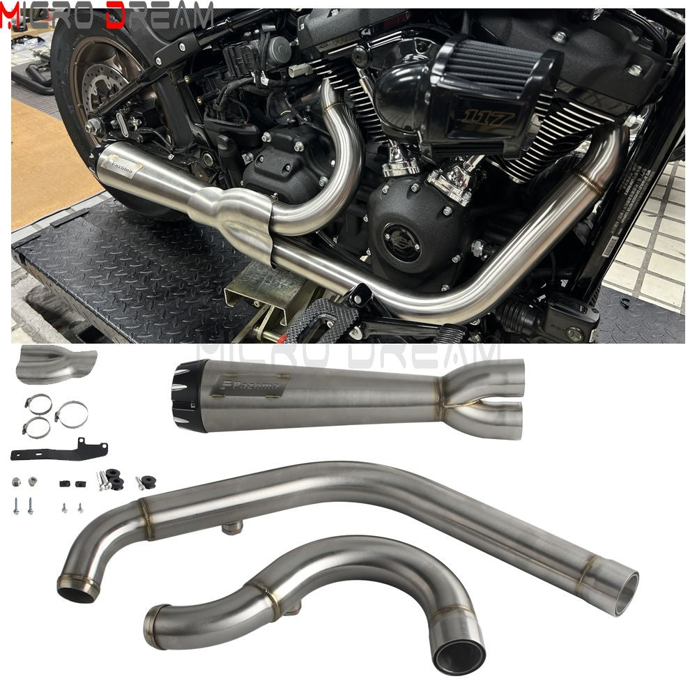 2-in-1 Stainless Steel Motorcycle Exhaust Muffler 1 3/4" to 2" Exhaust Pipes For Harley Low Rider ST Fat Bob FXFB FXFBS 2018-Up
