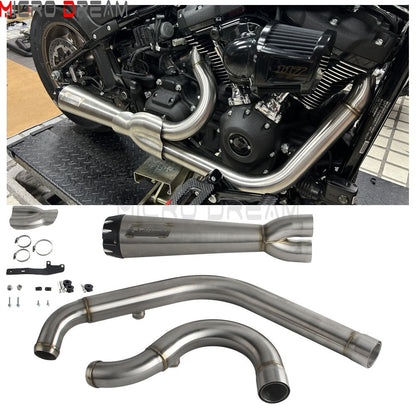 2-in-1 Stainless Steel Motorcycle Exhaust Muffler 1 3/4" to 2" Exhaust Pipes For Harley Low Rider ST Fat Bob FXFB FXFBS 2018-Up
