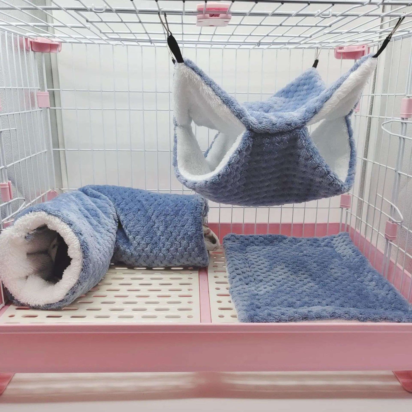 Rede de estimação quente de inverno, rede de hamster de pelúcia espessa de camada dupla, chinchila, porquinho da índia, furão, saco de dormir, gaiola suspensa de hamster