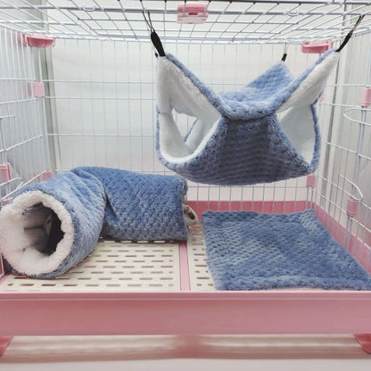 Rede de estimação quente de inverno, rede de hamster de pelúcia espessa de camada dupla, chinchila, porquinho da índia, furão, saco de dormir, gaiola suspensa de hamster