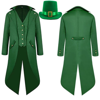 St Patrick's Day Costume for Men Steampunk Retro Cosplay Jacket Coat Hat Men Male Disguise Outfits Halloween Carnival Party Suit
