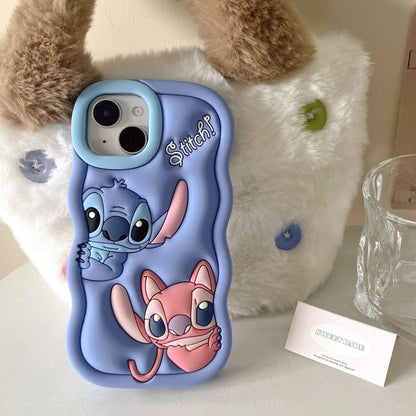 Capa de Celular Disney Desenho Animado Fofo Iphone 11 12 13 14 15 Pro Plus Stitch Material de Silicone Simples Completa Presente de Dia dos Namorados