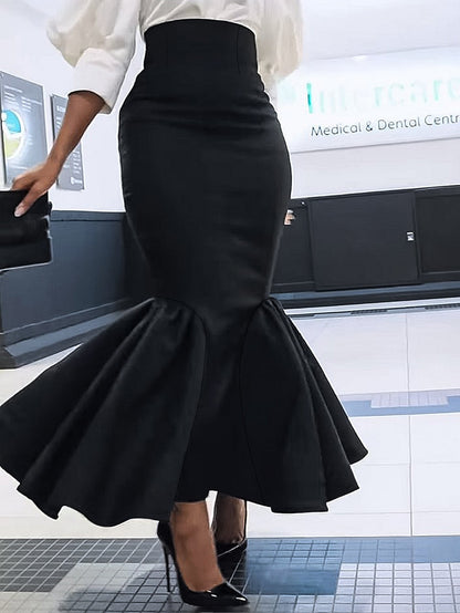 Ele Pure Color Wrap around Midi Skirt for Women Sli Faionable Transoceanic New Arrival A-Line Long Skirt