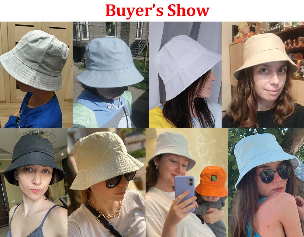 Cotton Summer Foldable Bucket Hat Unisex Women Outdoor Sunscreen Hat Pure Color Fishing Hunting Cap Men Basin Chapeau Beach Cap