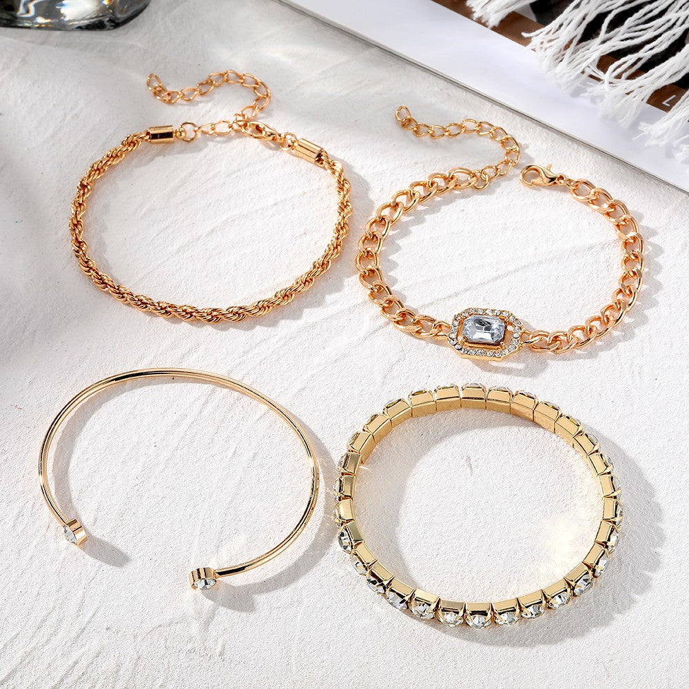 IPARAM Conjunto de 4 Pulseiras de Luxo para Mulheres Pulseiras com Corrente Ajustável Brilhantes de Cristal Joias da Moda Punk