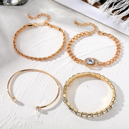 IPARAM Conjunto de 4 Pulseiras de Luxo para Mulheres Pulseiras com Corrente Ajustável Brilhantes de Cristal Joias da Moda Punk