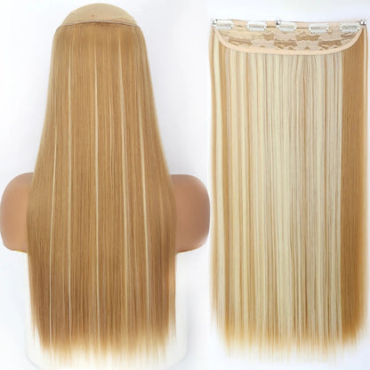 Extensão de Cabelo Liso Comprido de Fibra Sintética Resistente ao Calor com 5 Clipes 22"32" Preto Castanho Loiro