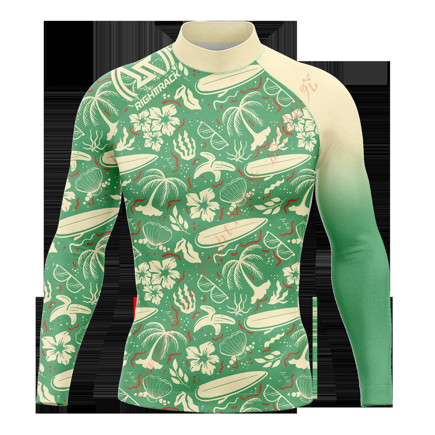 Hot Men's Surfing Shirt Nautical Diary Lycra Rashguard RIGHTTRACK For Surf Sportswear Beach UV Swimwear UPF50+ Clothes