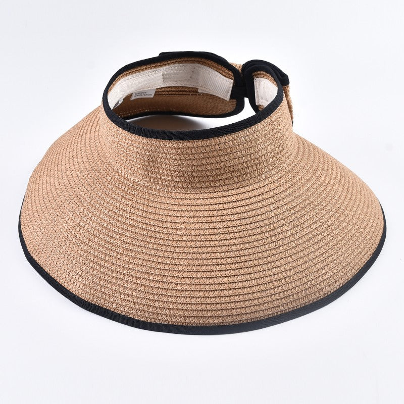 Summer Empty Top Straw Hat For Women Foldable Wide Large Brim Bowknot  Sun Hat Travel Beach UV Protection Caps