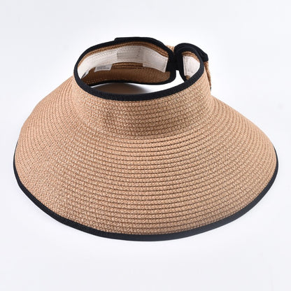 Summer Empty Top Straw Hat For Women Foldable Wide Large Brim Bowknot  Sun Hat Travel Beach UV Protection Caps