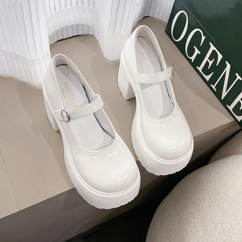 Sapatos Mary Jane Pretos de Salto Agulha Feminino 2023 Gótico Plataforma Grossa Bombas Sapatos Femininos Plus Size com Fivela no Tornozelo para Festa Lolita 42