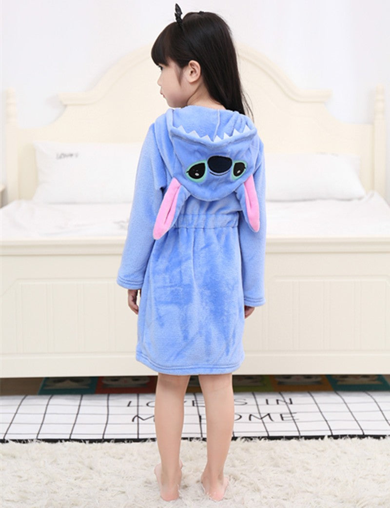 Roupão Disney Stitch Infantil Menina Pijama 3 4 5 6 7 Anos Azul Flanela Inverno Crianças Pijama Meninos Robe