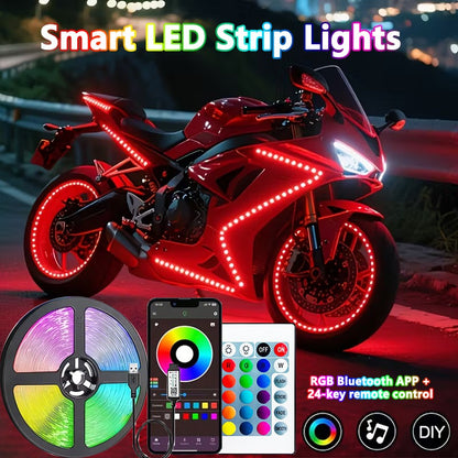 Motorcycle LED Strip Lights 5050 RGB Bluetooth APP Remote Control USB Christmas Decorative Lights for Motorcycle Room Decor