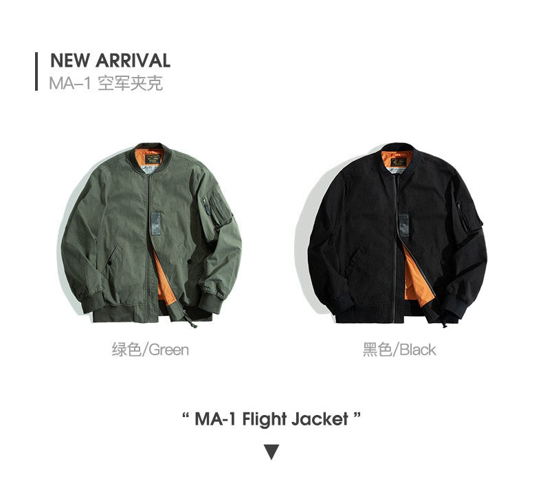 Maden Men's MA-1 Flight Bomber Jackets and T-shirts Vintage Air Pilot Jacket Green Baseball Suit Coat 2 Piece Tops