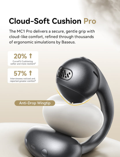Fones de ouvido sem fio Baseus MC1 Pro Ear Clip Bluetooth 6.0 Hi-Res Ultra Open Earbuds Tipo brinco 4 microfones ENC fones de ouvido com clipe