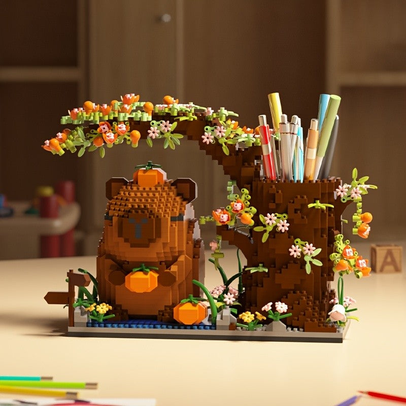 Porta Canetas Capivara de Blocos de Montar Organizador de Mesa Multifuncional para Material de Escritório Cosméticos Presente de Aniversário Decoração de Mesa