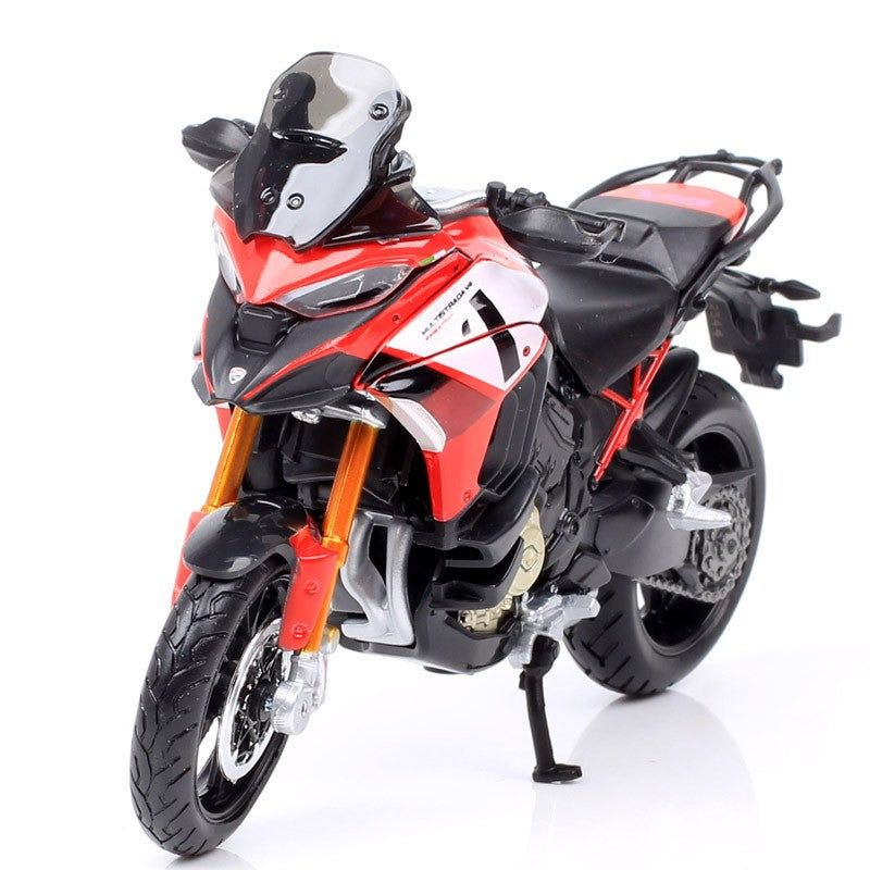 Miniaturas de moto de aventura Bburago Ducati Multistrada V4 Pikes Peak em escala 1/18, modelo de motocicleta de brinquedo diecast, vermelha