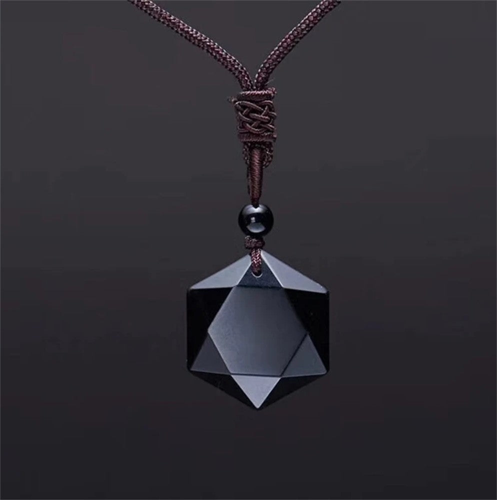 Colar com Pingente de Obsidiana Preta Nova Moda Pingente Estrela de Obsidiana Joias de Cristal da Sorte com Corda Grátis Dropshipping