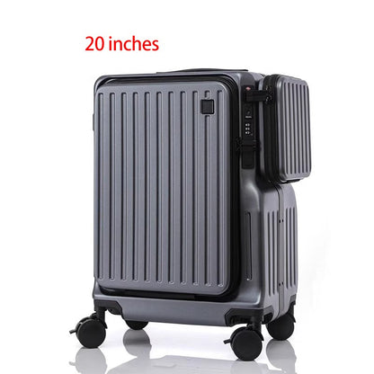 Mala de Viagem Multifuncional de Abertura Dupla de 20 Polegadas em PC com Porta USB, Suporte para Celular e Rodas com Freio, Bagagem de Viagem para Homens e Mulheres