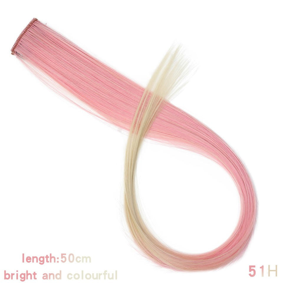Todas as extensões de cabelo liso longo colorido peça de cabelo com clipe mecha de cabelo arco-íris rosa sintético em clipes