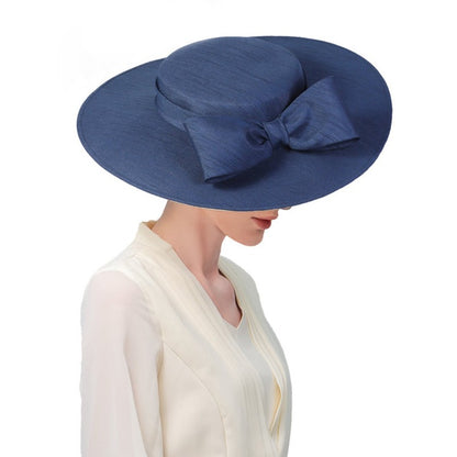 FS Elegante Chapéu de Aba Larga Marfim Feminino Grande Laço Ocasião Formal Kentucky Boné Feminino Casamento Coquetel Festa Fedora de Topo Reto 2024