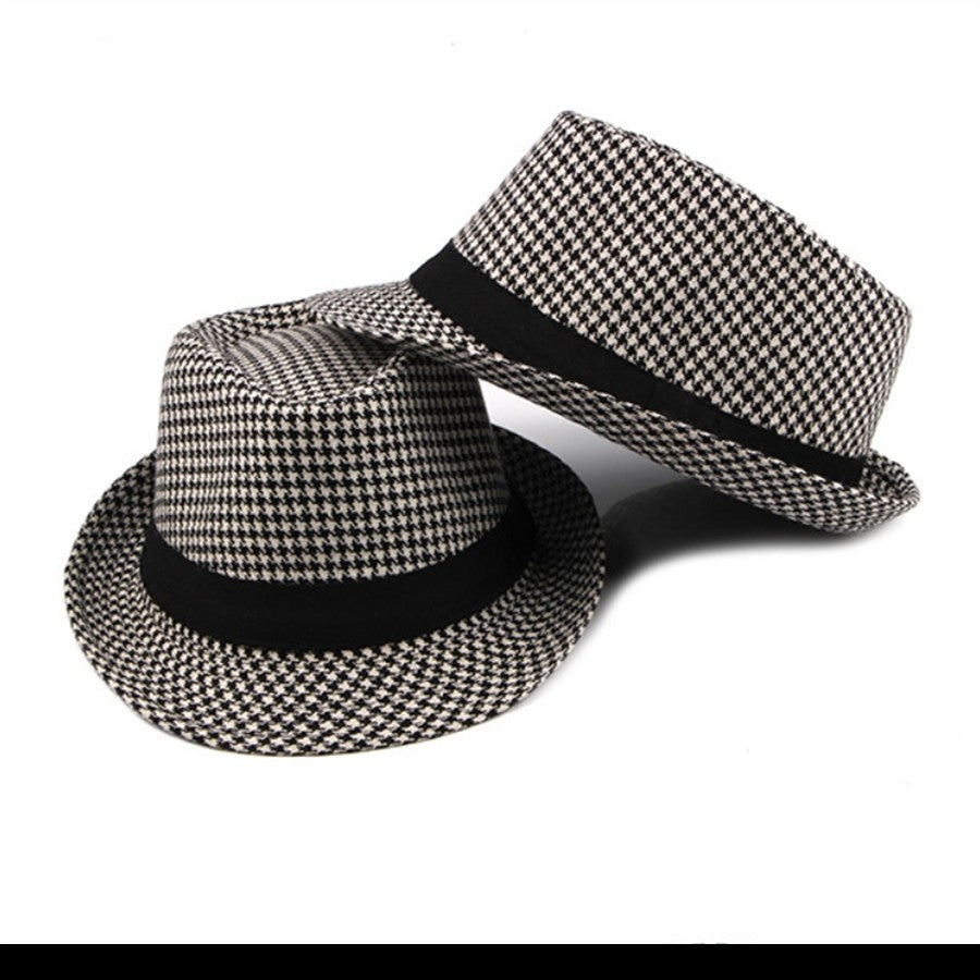 Primavera Verão Novo Chapéu Xadrez Vintage Masculino Chapéu de Lã para Homens de Meia-Idade e Idosos Chapéu de Cavalheiro Chapéu de Jazz