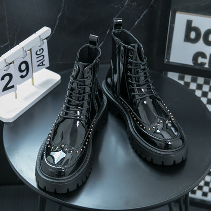 Fashion Rivet Designer Men Boots Motorcycle Pointed Toe Luxury Middle Ankle Short Leather Boots Men Punk Business Dress Shoes