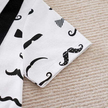 Boys Cartoon Printed Clothes Short Sleeve Bow Tie Romper  Moustache Cotton Baby Gentleman Newborn Toddler Baby Jumpsuit Print