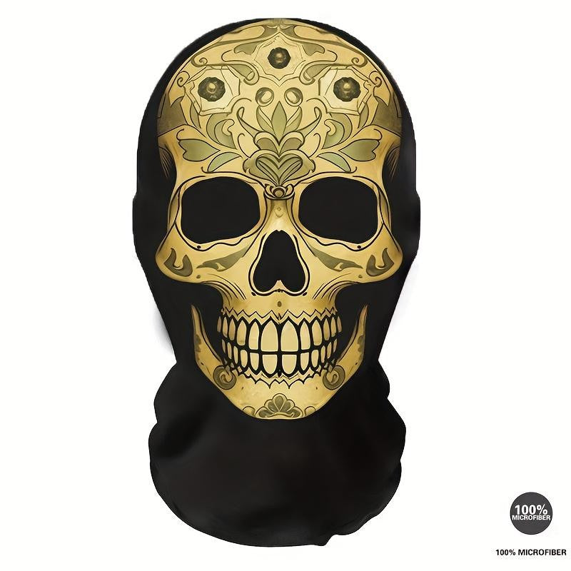 Golden Skull Mask with Patterned Totem Decoration – Inspired By The Mexican Day of The Dead. Featuring Hollow Eye Sockets