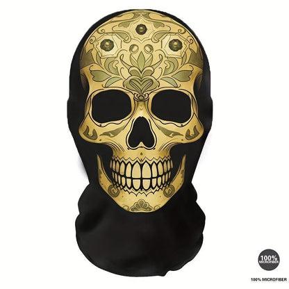 Golden Skull Mask with Patterned Totem Decoration – Inspired By The Mexican Day of The Dead. Featuring Hollow Eye Sockets