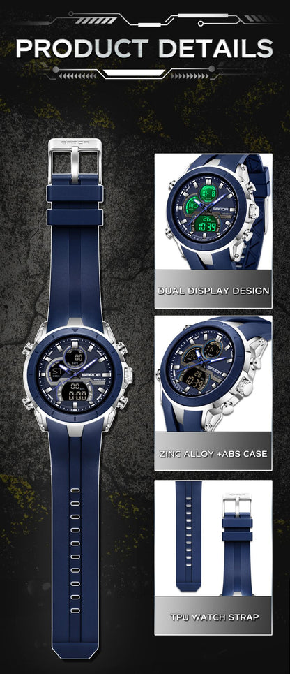 SANDA Mens Watches Countdown Waterproof Alarm Clock Wristwatch Multifunctional Luminous Men Quartz Digital Watch Alarm Clock