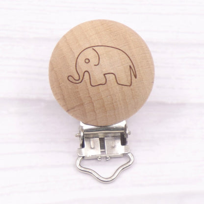 5pcs 30mm Laser Patern Metal Steel Round Beech Wood Clips Baby Teethers Toys Pacifier Chain Holder Making