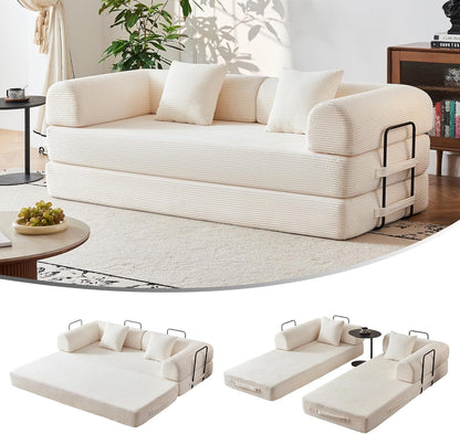79" Convertible Sofa Bed, Corduroy Convertible Sleeper Sofa Bed, Boneless Couch with Fixed-Shape Frame, Floor Sofa Modular Couch