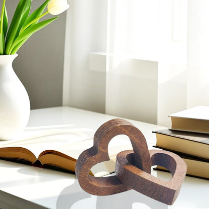 Warm and Romantic Wooden Double Heart Chain Ornaments Valentine's Day Wedding Engagement Proposal Celebration Ornaments Living Room Bedroom Desktop Ornaments Holiday Gifts