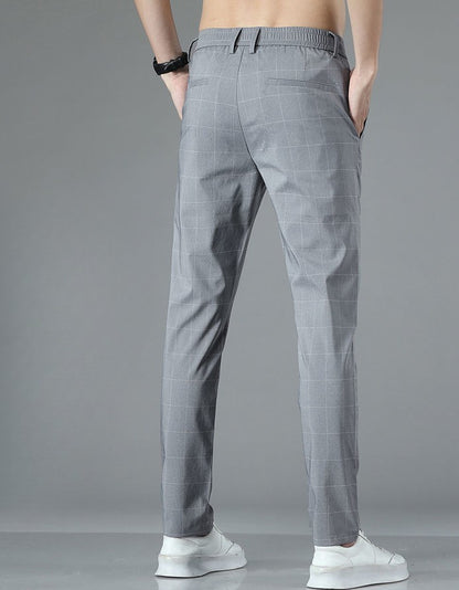 Male Suit Trousers Check Cooling Ice Silk Plaid Straight Up Clothes Offer Slacks Designer Men's Summer Pants Fabric 2025 Classic