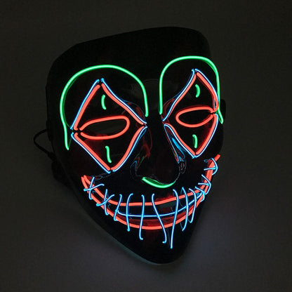 LED Killer Mask Halloween Dance Scary Theme Party Cosplay Costume Props LED Double Star Eyes Mask Glowing Colorful Creepy Mask