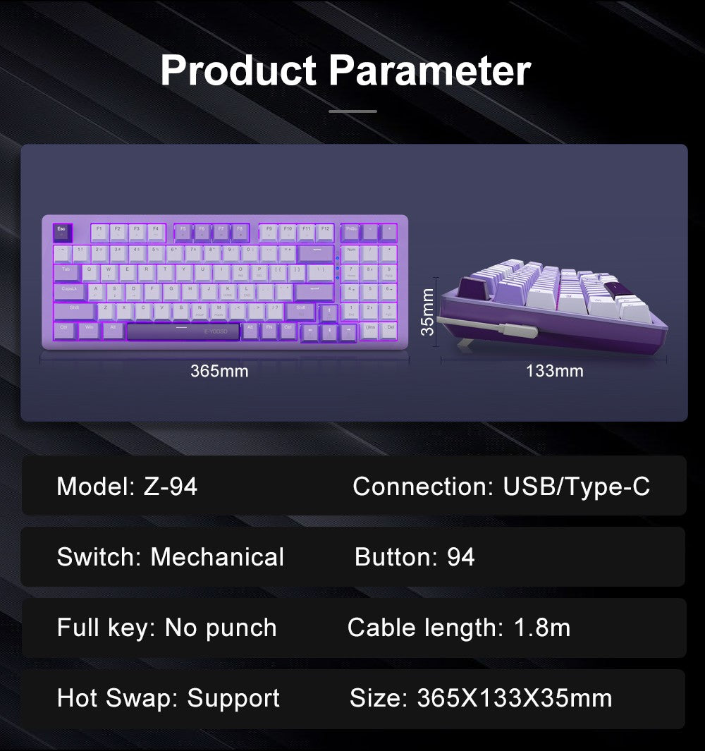 Teclado Mecânico Gamer E-YOOSO Z94 USB com Fio LED Monocromático Retroiluminado Switch Azul Vermelho 94 Teclas para Computador Laptop PC