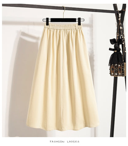 Summer Women Plus Size Skirt 2025 New High Waist Irregular Mid Long Skirt Woman Elastic Waist A Line Pleated Big Size Skirts