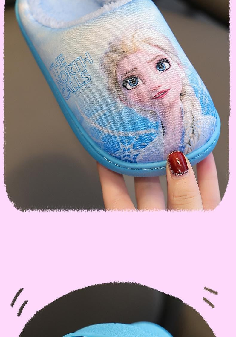 Autumn Winter Indoor Warm Kids Shoes Printed Elsa Princess Girls Cotton Slippers Cute Fashion Baby Children's Cottonslipper
