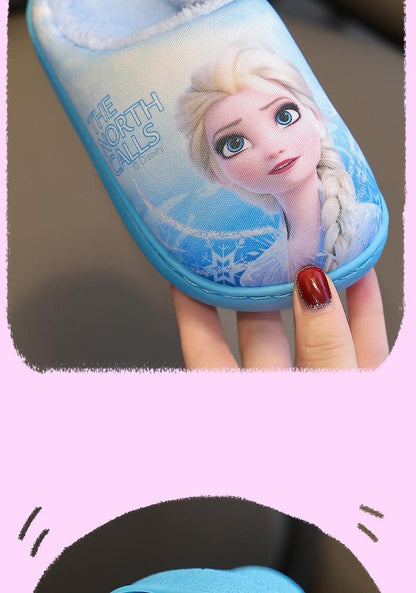 Autumn Winter Indoor Warm Kids Shoes Printed Elsa Princess Girls Cotton Slippers Cute Fashion Baby Children's Cottonslipper