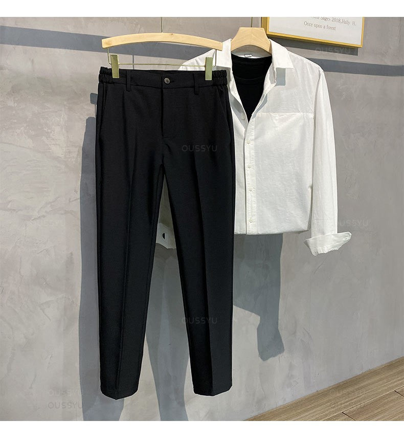2025 Spring Summer Men's Casual Pants Suit Pant Slim Fit Work Elastic Waist Jogging Business Trousers Male Black Plus Size 40 42