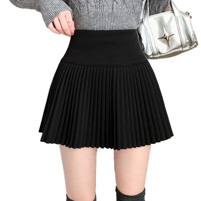 Wool Skirt Women High Waist Pleated Mini Skirt with Bulit-in Shorts Tennis Skirt Teen-girl Fall Winter Vintage Academia Outfit