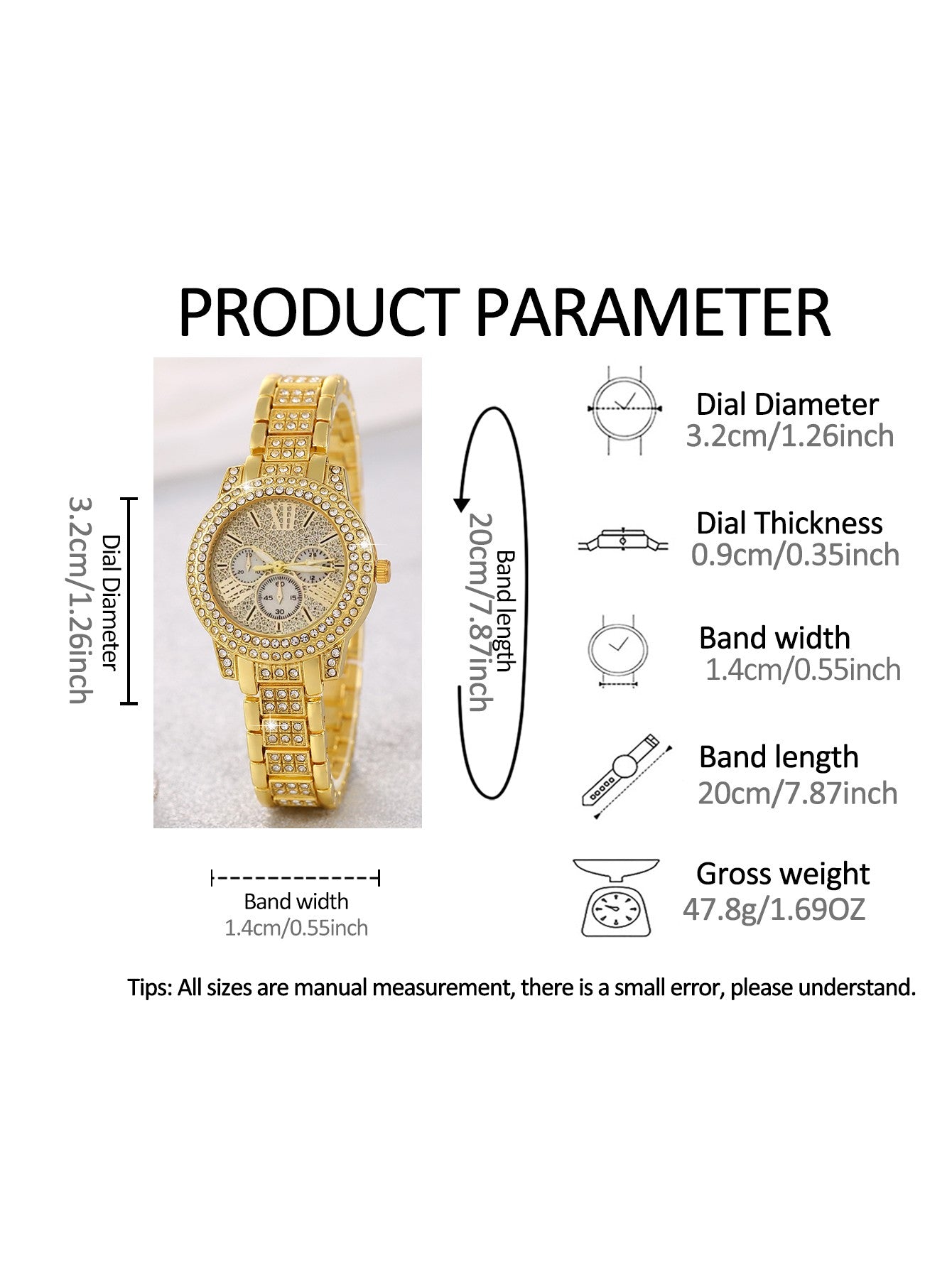 Luxurious ladies' quartz watch and jewelry set with intricate engravings, a birthday gift, and an elegant outfit for a party.