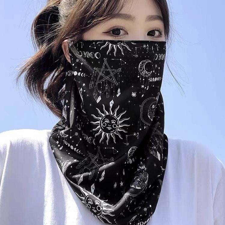 2025 Ear Hanging Sunscreen Mask for Men, Full Face Cashew Sunscreen with Perforated Neck Protection, Riding Face Towel for Moto