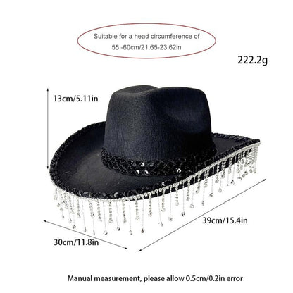 31BB Western Bridal Accessory Rhinestones Studded Tassels Lace Cowboy Hats Panama Hat Photography Props