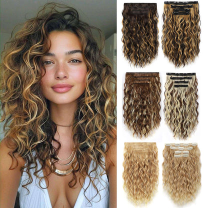 Conjunto de 4 Peças de 11 Extensões de Cabelo com Clip, Extensões de Cabelo com Clip, Perucas Sintéticas Curtas Macias Naturais de 12 Polegadas de Alta Temperatura com Clip