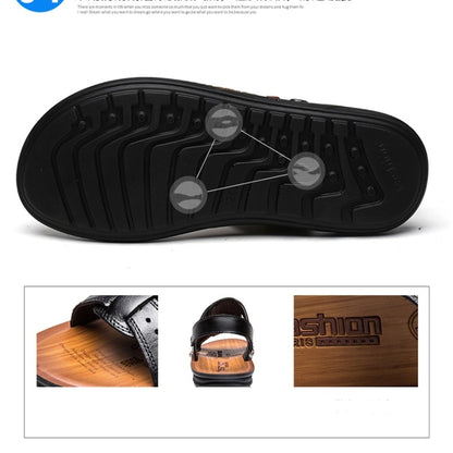 Men's Sandals Leather 2025 New Fashion Comfortable Stretch Beach Shoes Middle-aged and Young Summer Slippers Men's Shoes